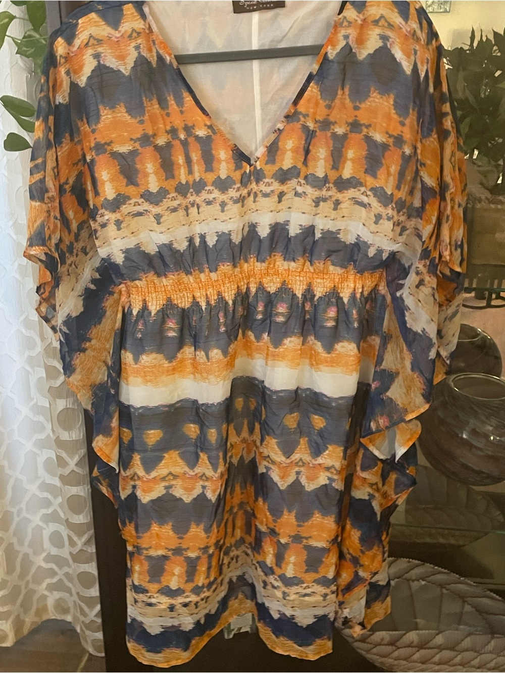 Speed Control Navy and Orange Tie-Dye V-Neck Tunic